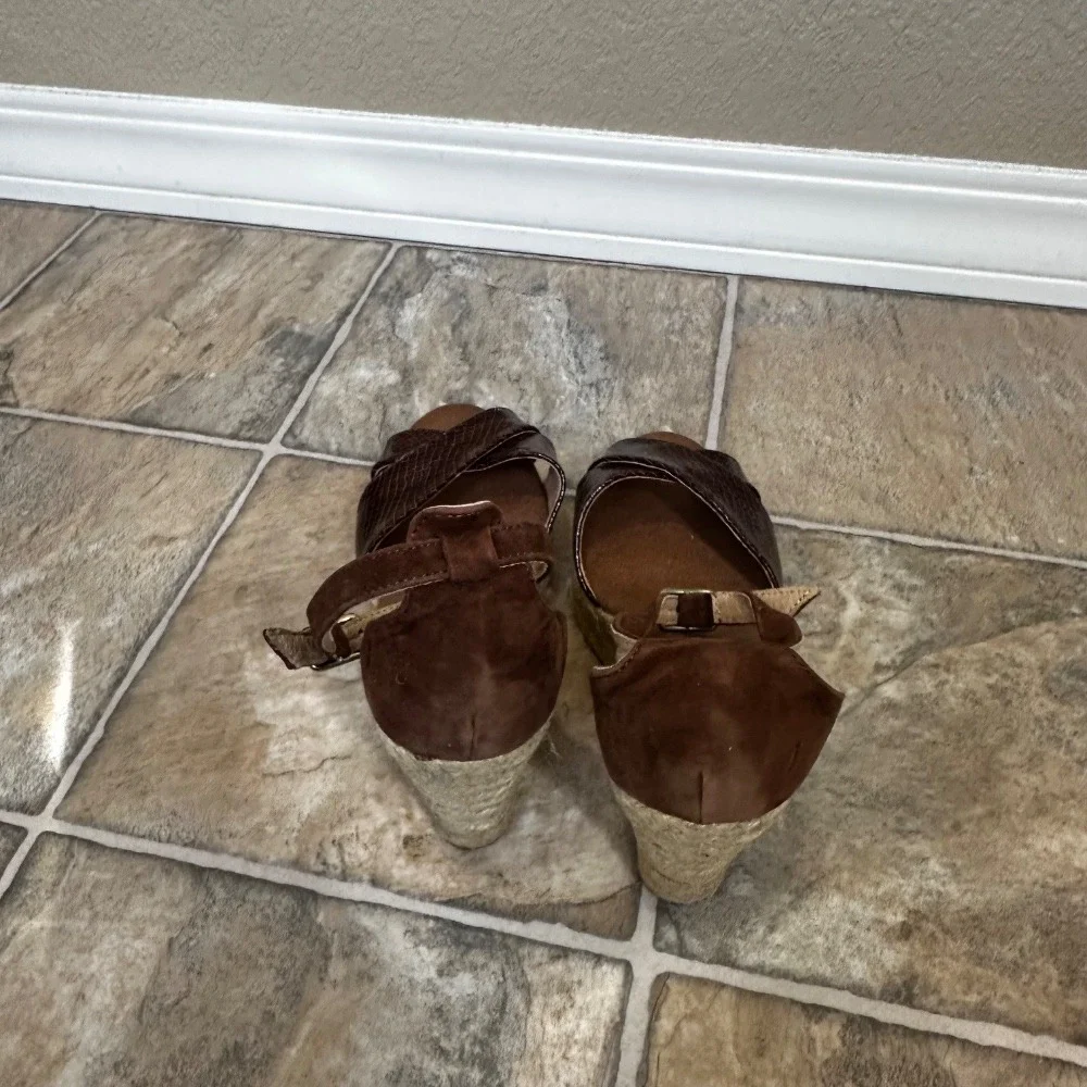 Nisolo Espadrille Wedge Sandals‎ Ankle Strap Brown Snake Print Size 7